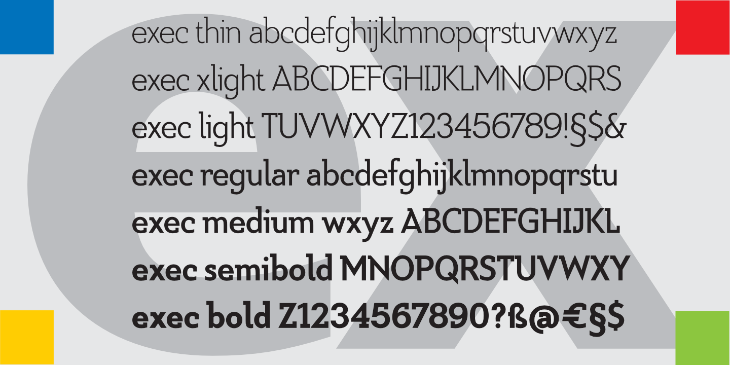 Пример шрифта Exec Demiserif Extra light